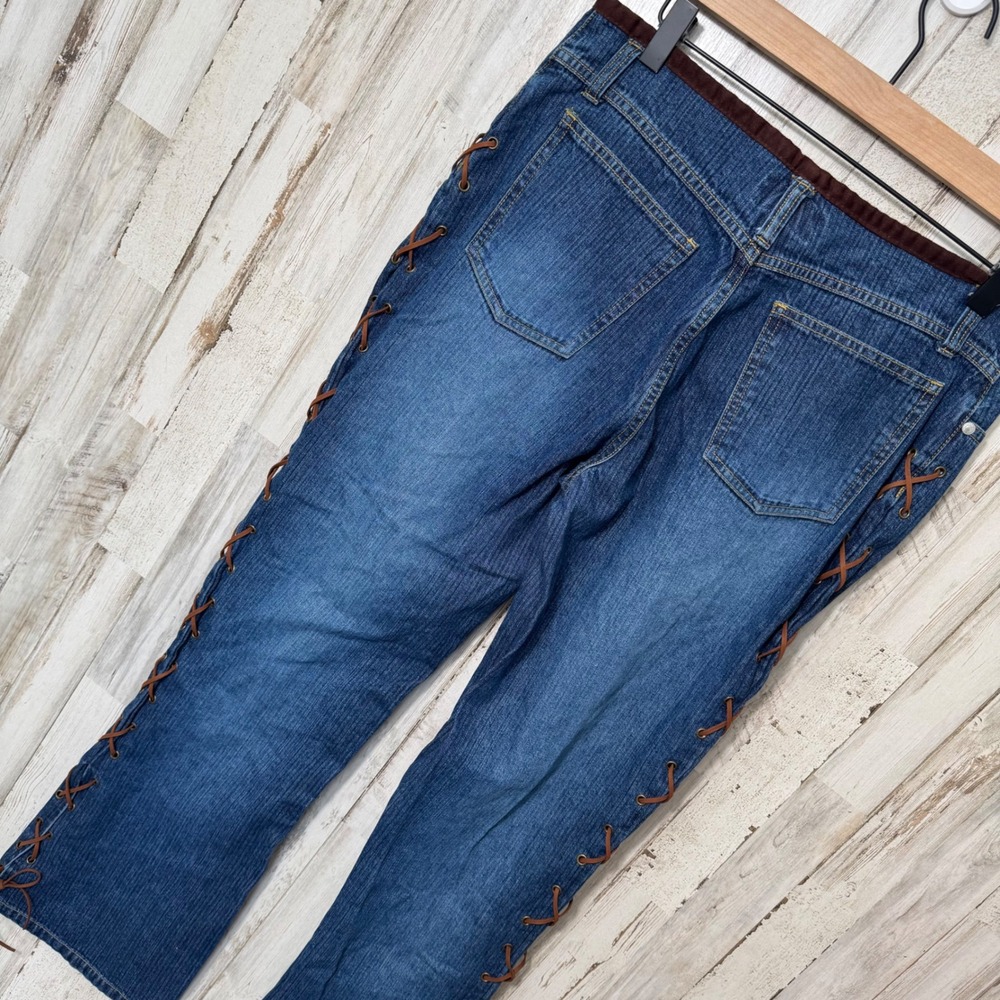 Vintage Y2K No‎ Boundaries Suede Lace Up Low Waist Flare Jeans Waist 32/Medium